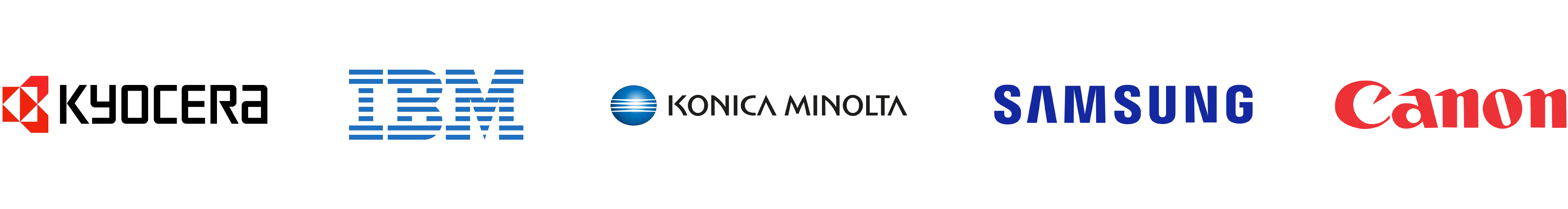 Logo εταιριών εκτυπωτών: Kyocera, IBM, Konica Minolta, Samsung, Canon